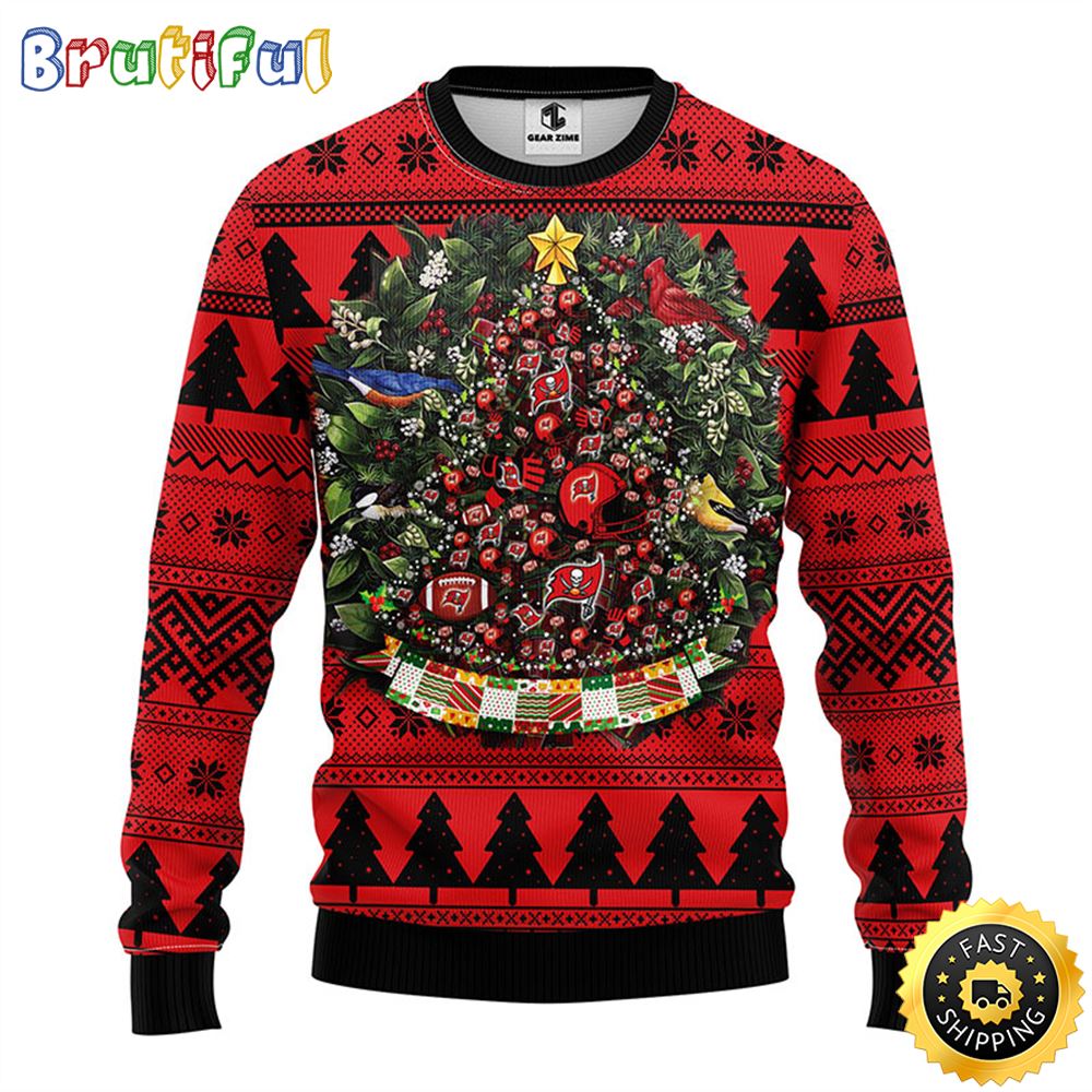 NFL Tampa Bay Buccaneers Ugly Christmas Sweater Ball Pine Tree Christmas Unisex Sweater 1 ogap8e