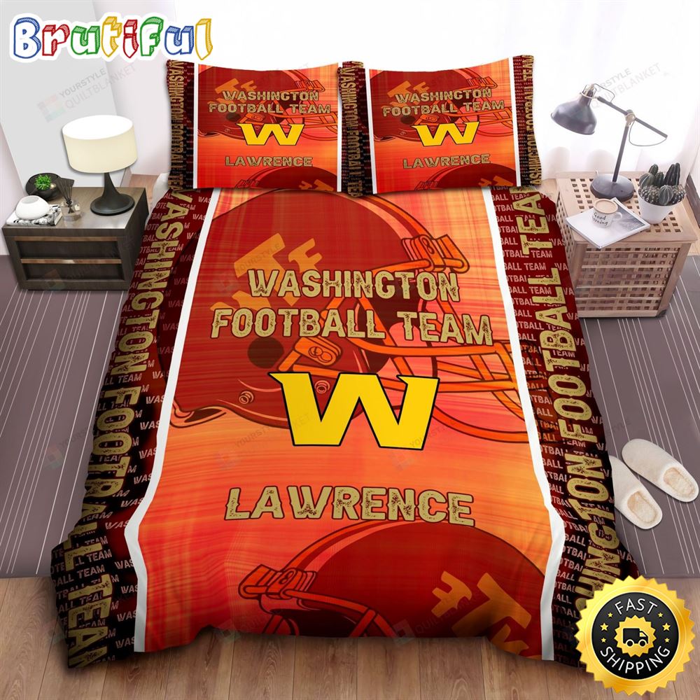NFL Washington Commanders Custom Name Orange Big Helmet Bedding Set ugoslu
