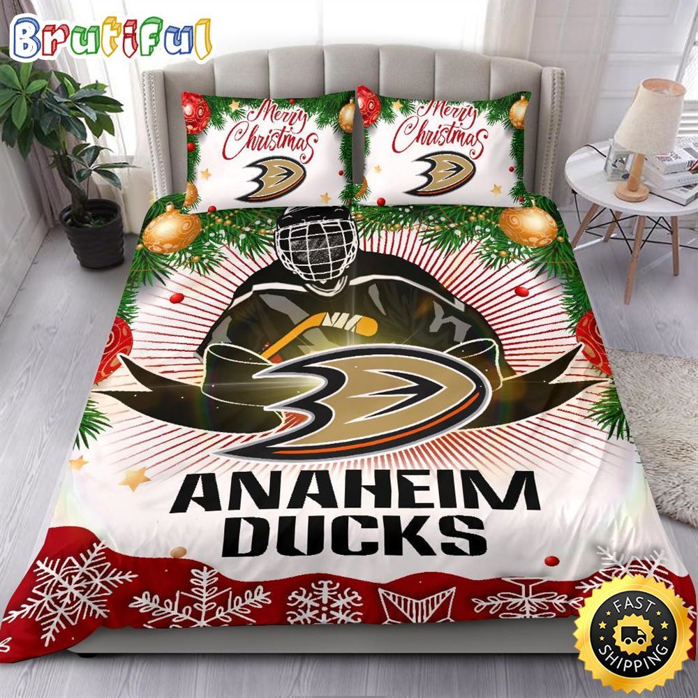 NHL Anaheim Ducks Bedding Sets Merry Christmas Quilt Bedding Sets 1 vns18c