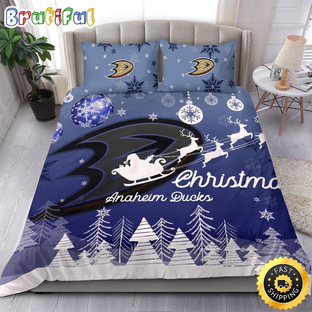 NHL Anaheim Ducks Bedding Sets Santa Claus Sleigh And Reindeer Christmas Bedding Sets Quilt Bedding Sets 1 qhv44v