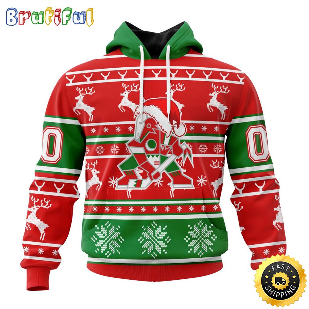 NHL Arizona Coyotes Specialized Unisex Christmas Is Coming Santa Claus All Over Print 3D Hoodie Gift For Christmas Day 1 qnqh5q