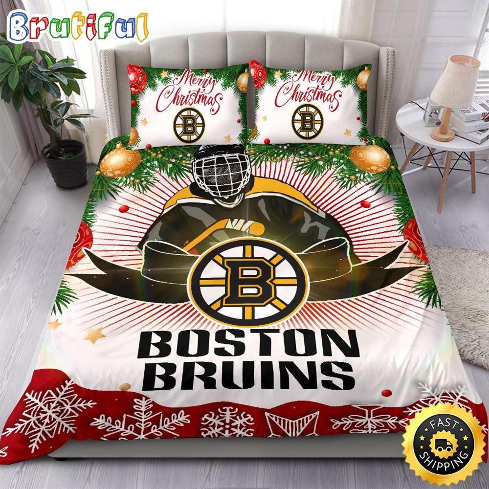 NHL Boston Bruins Bedding Sets Merry Christmas Quilt Bedding Sets 1 z5uaiq