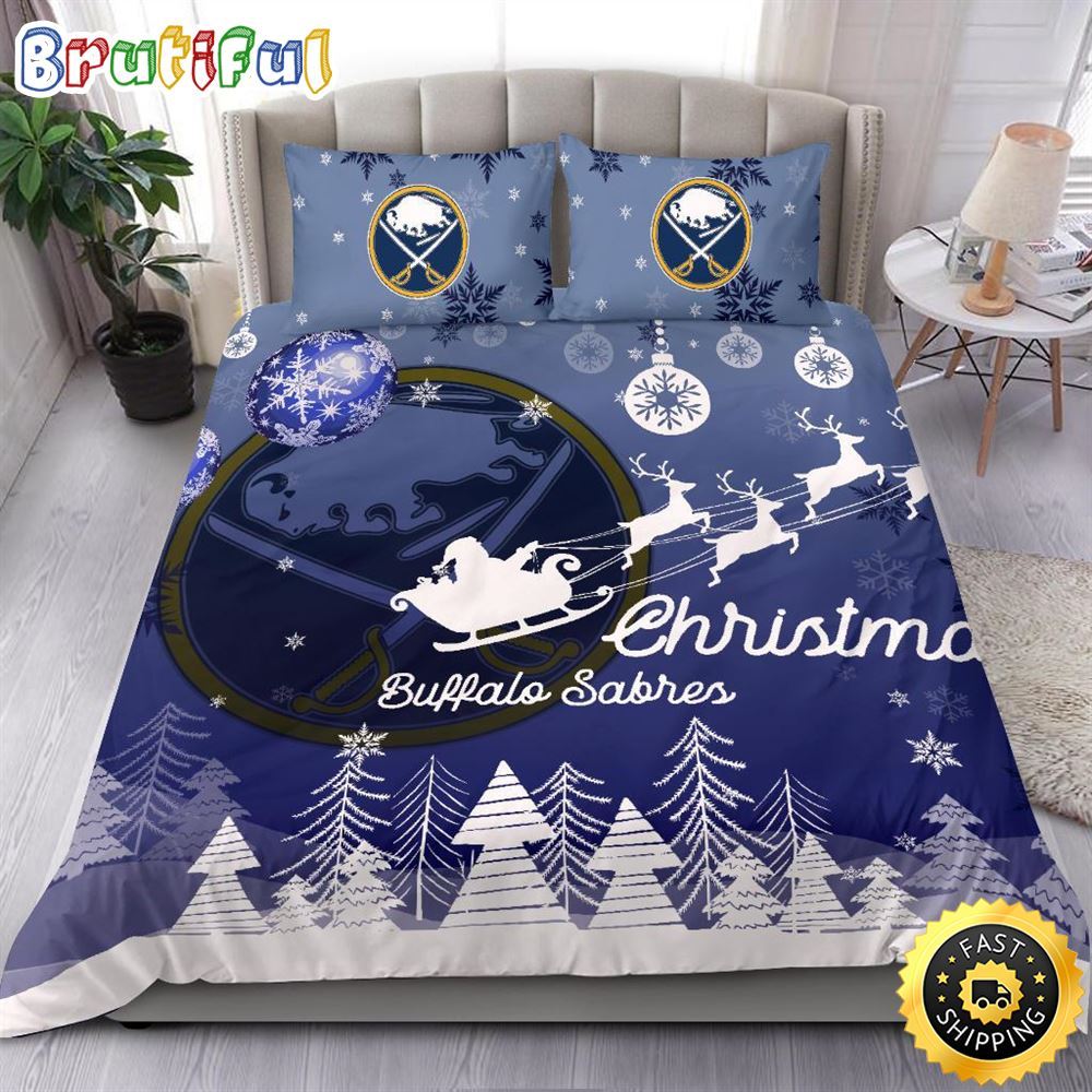 NHL Buffalo Sabres Bedding Sets Santa Claus Sleigh And Reindeer Christmas Bedding Sets Quilt Bedding Sets 1 gvsxpi