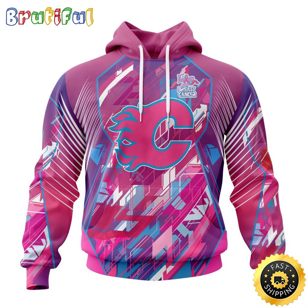 NHL Calgary Flames I Pink I Can Fearless Again Breast Cancer All Over Print 3D Hoodie Unisex Hoodie Tshirt Sweatshirt 1 vksnel