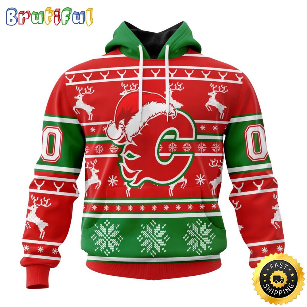 NHL Calgary Flames Specialized Unisex Christmas Is Coming Santa Claus All Over Print 3D Hoodie Gift For Christmas Day 1 w9asxb