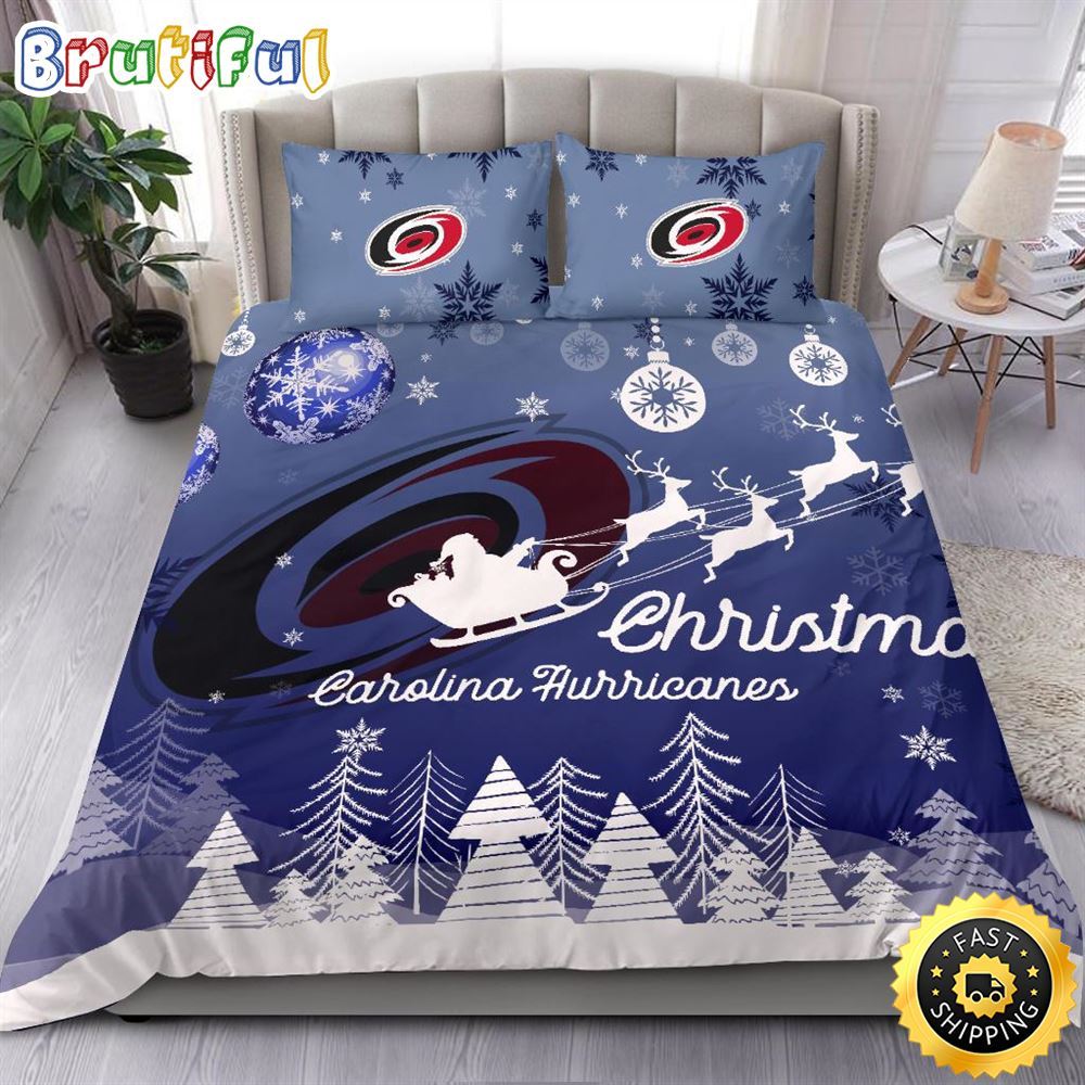 NHL Carolina Hurricanes Bedding Sets Santa Claus Sleigh And Reindeer Christmas Bedding Sets Quilt Bedding Sets 1 vw7xnk
