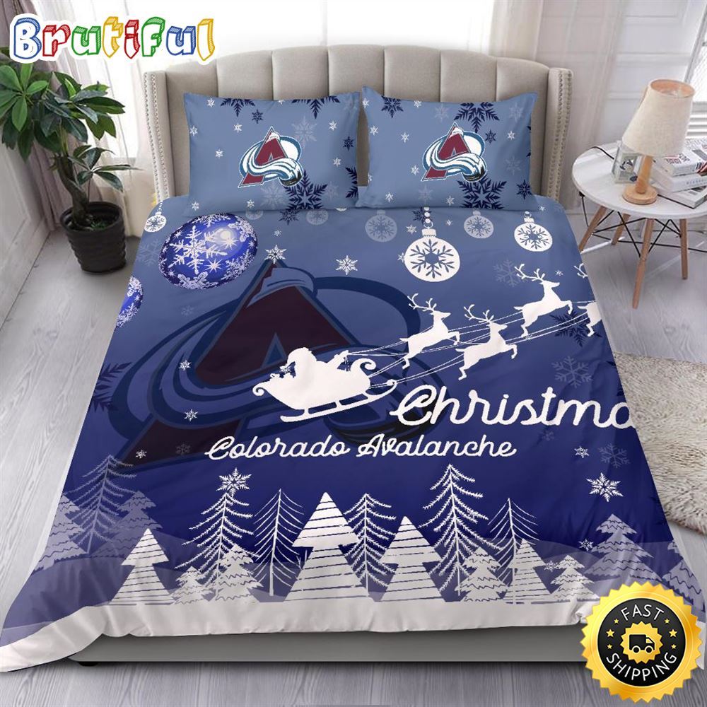 NHL Colorado Avalanche Bedding Sets Santa Claus Sleigh And Reindeer Christmas Bedding Sets Quilt Bedding Sets 1 iymzec