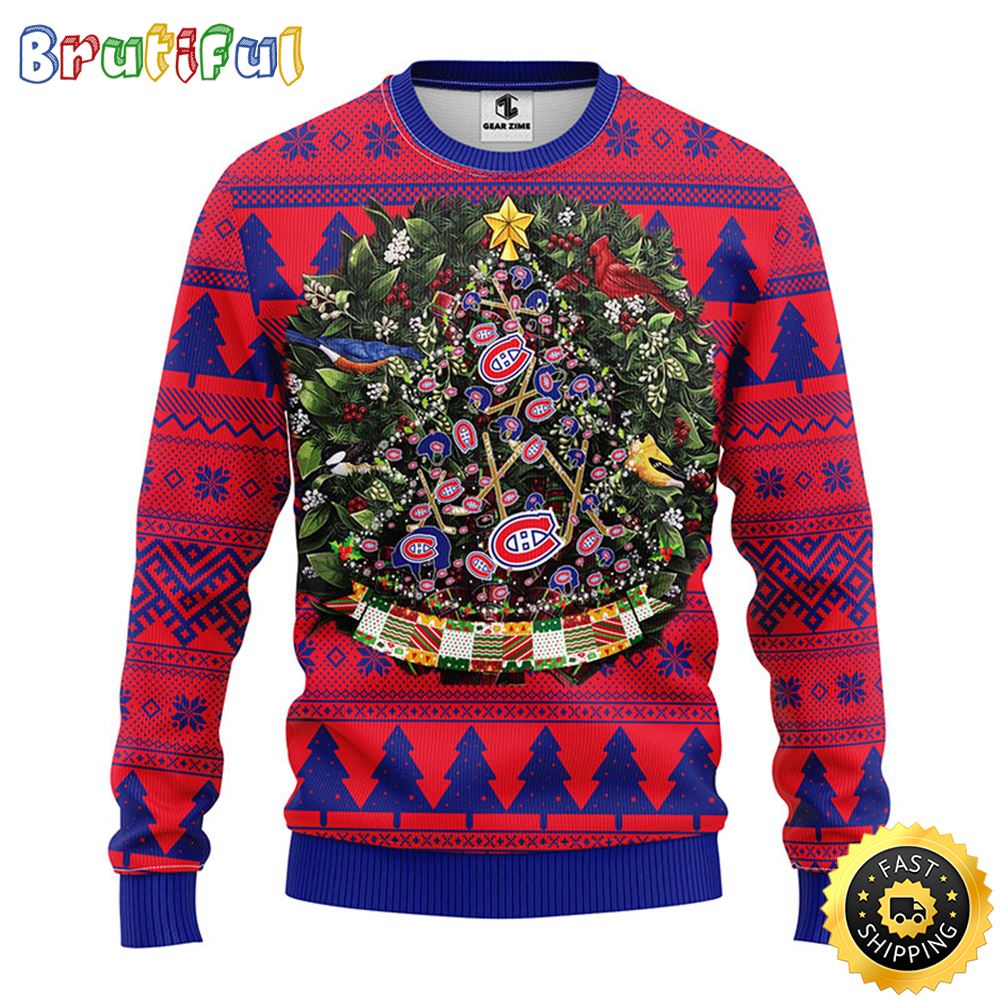 NHL Montreal Canadians Ugly Christmas Sweater Ball Pine Tree Christmas Unisex Sweater 1 ivk131