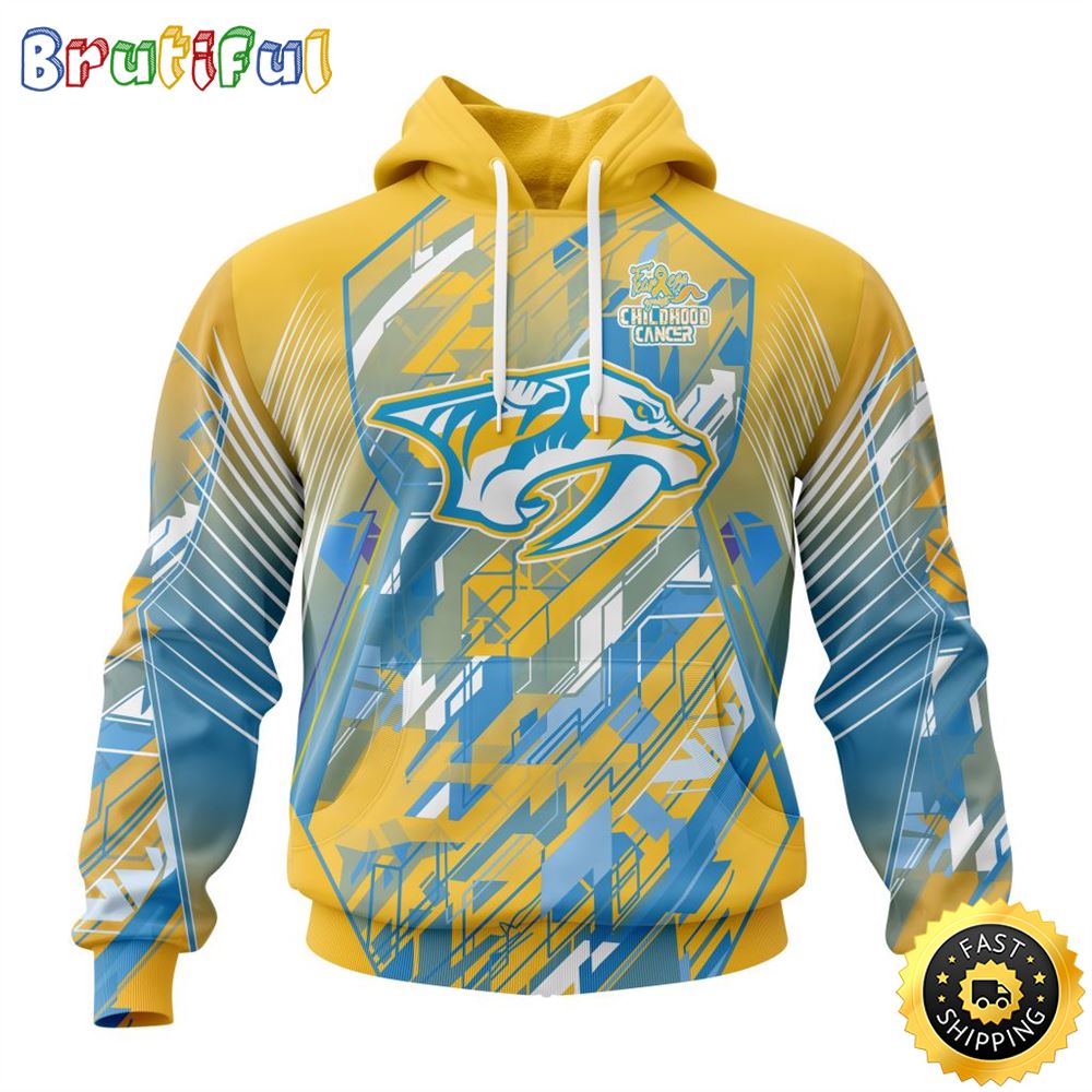 NHL Nashville Predators All Over Print 3D Hoodie Fearless Against Childhood Cancers Show Team Spirit 1 x2dxje