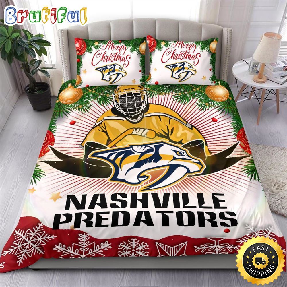 NHL Nashville Predators Bedding Sets Merry Christmas Quilt Bedding Sets 1 sazdz1