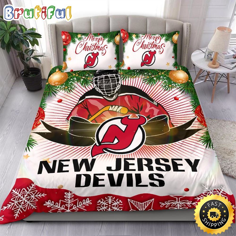NHL New Jersey Devils Bedding Sets Merry Christmas Quilt Bedding Sets 1 tqkjmo