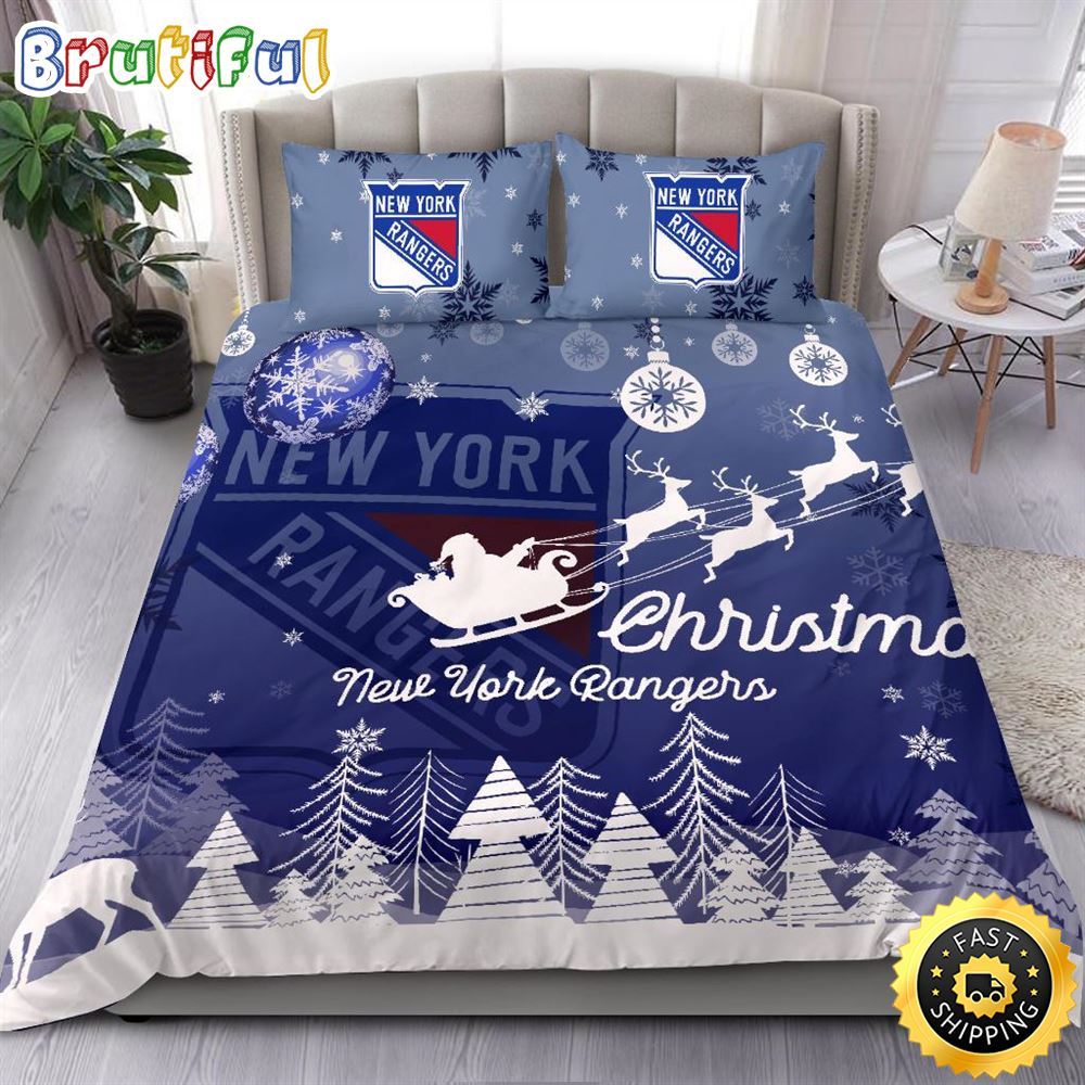 NHL New York Rangers Bedding Sets Santa Claus Sleigh And Reindeer Christmas Bedding Sets Quilt Bedding Sets 1 orwzod