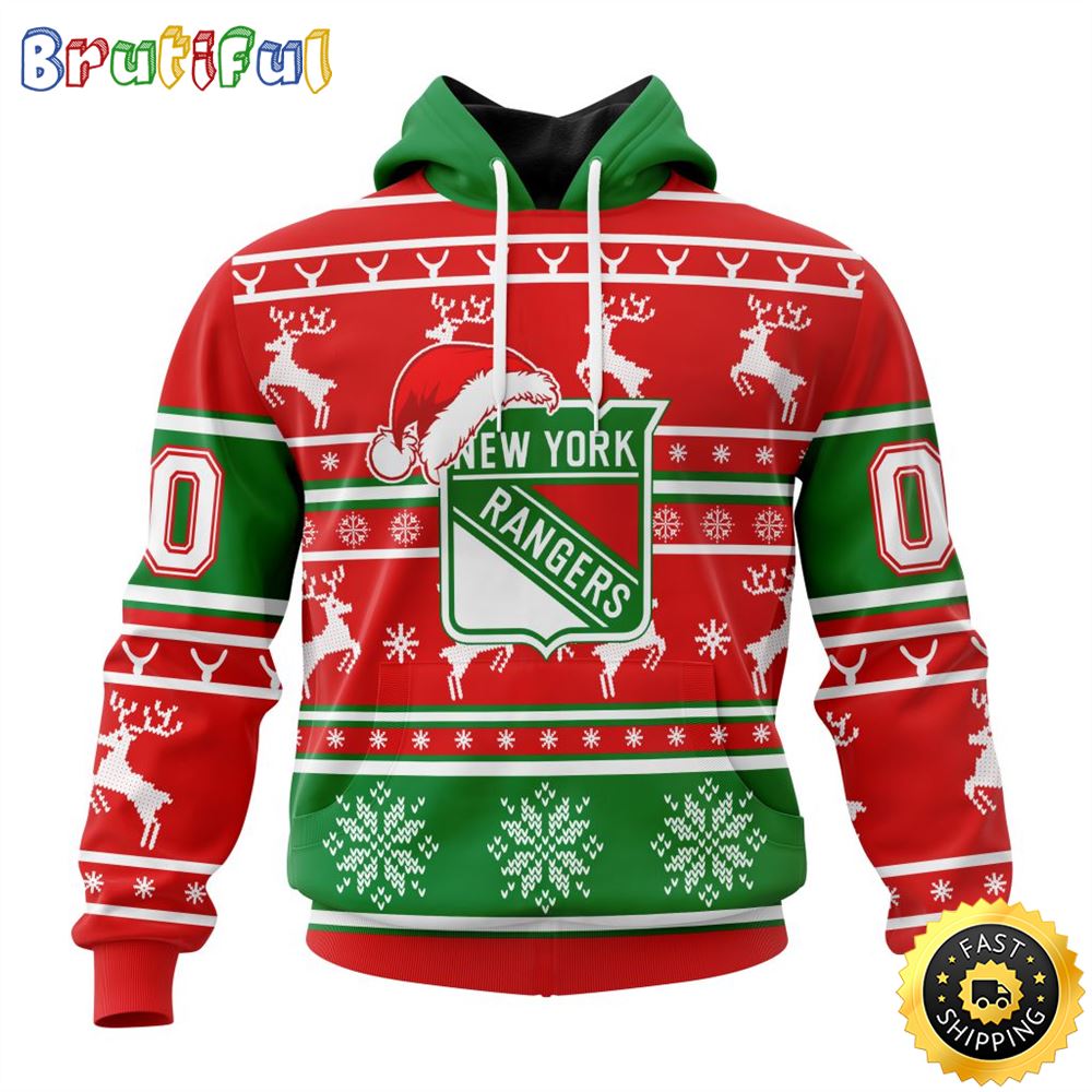 NHL New York Rangers Specialized Unisex Christmas Is Coming Santa Claus All Over Print 3D Hoodie Gift For Christmas Day 1 aiohbj