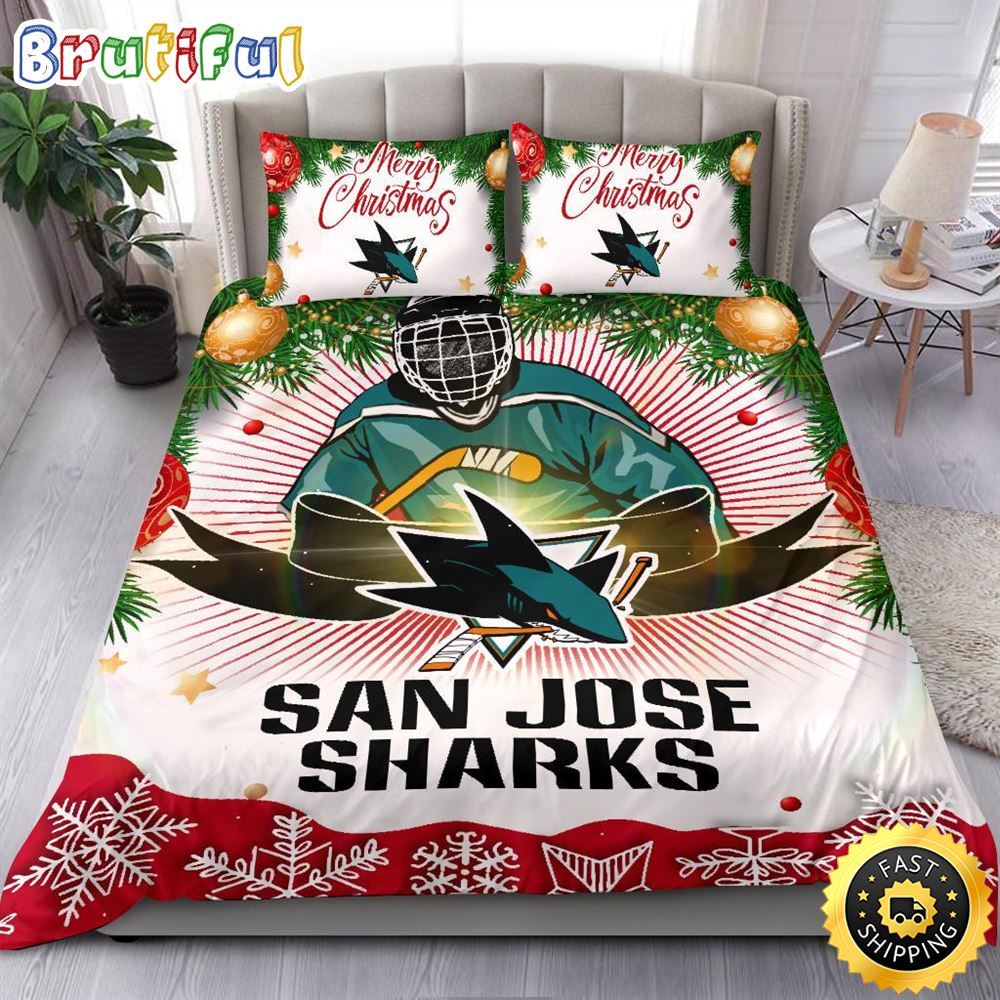 NHL San Jose Sharks Bedding Sets Merry Christmas Quilt Bedding Sets 1 yxfz7y