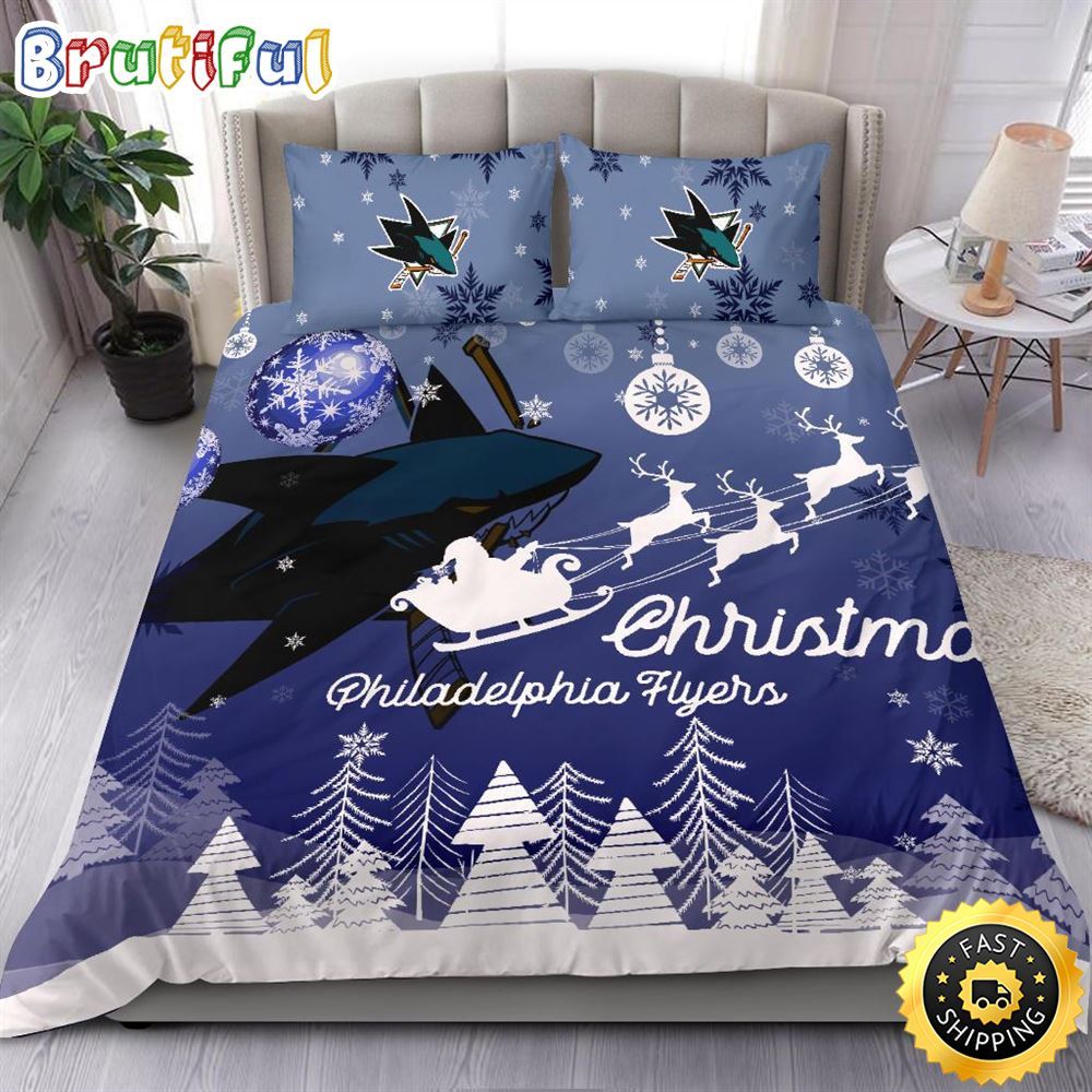 NHL San Jose Sharks Bedding Sets Santa Claus Sleigh And Reindeer Christmas Bedding Sets Quilt Bedding Sets 1 jqrxae