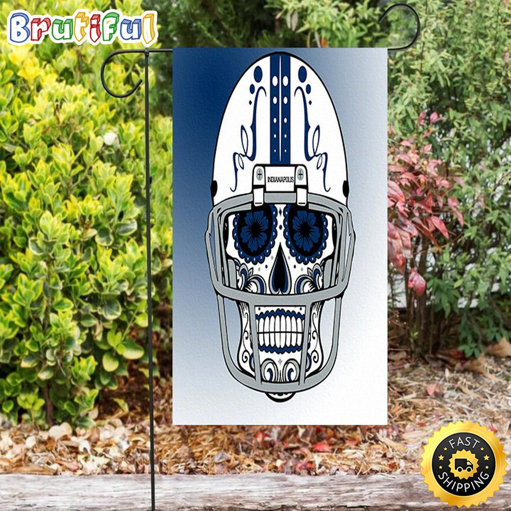 Nfl Garden Flags Indianapolis Colts Skull Wearing Helmet Blue White Double Sided Printing Garden Flag Colts Garden Flag 1 ja0ito