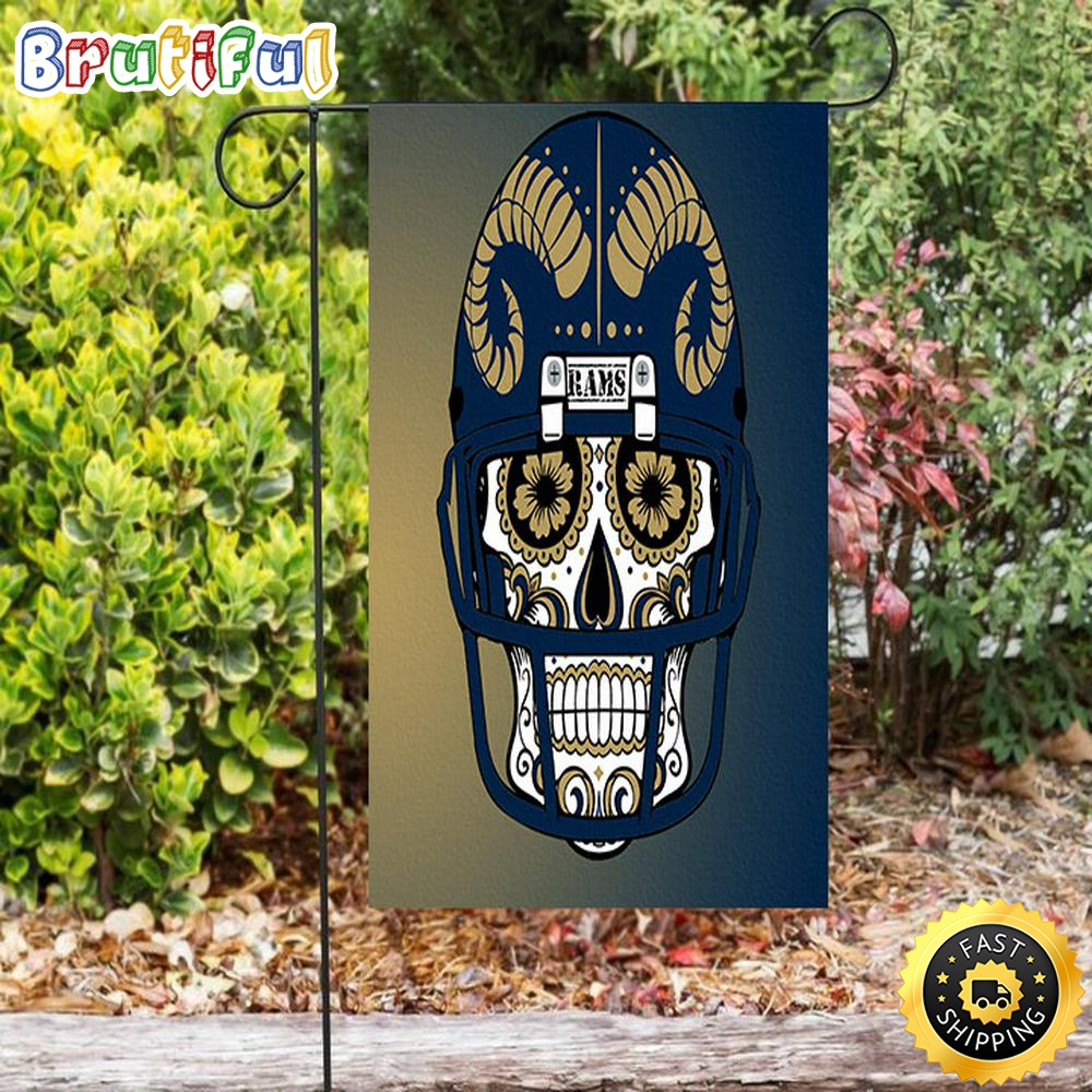 Nfl Garden Flags Los Angeles Rams Skull Wearing Helmet1 Double Sided Printing Garden Flag Rams Garden Flag 1 adbtlb