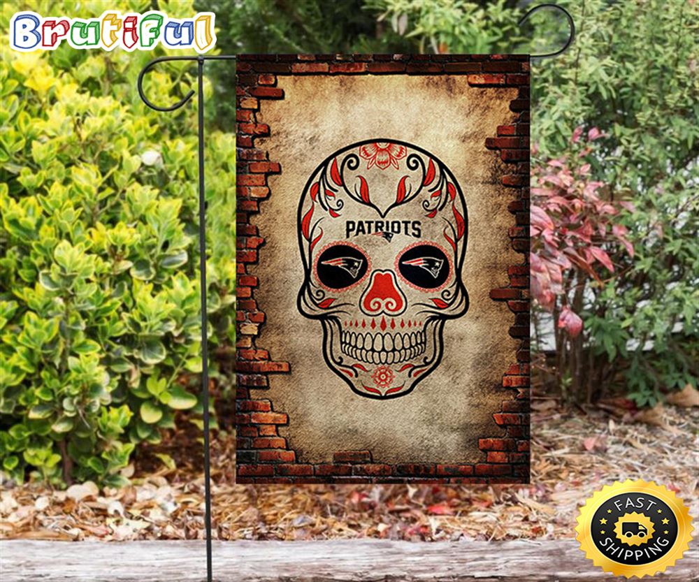 Nfl Garden Flags New England Patriots Skull Flowers Brick Wall Double Sided Printing Garden Flag Patriot Garden Flags 1 ho6wy5