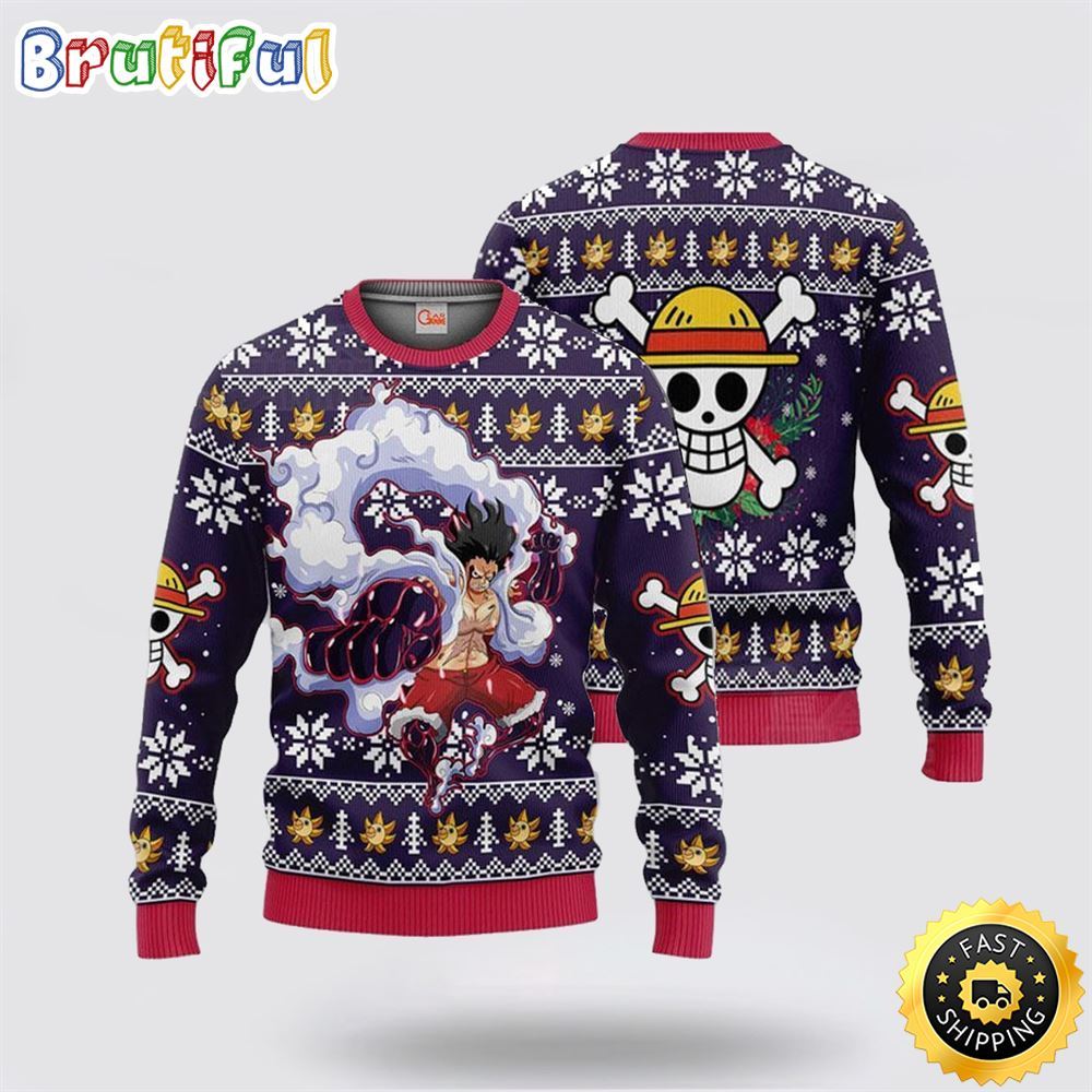 One Piece Luffy Gear 4 Ugly Christmas Sweater Unisex Sweater 1 snehoe