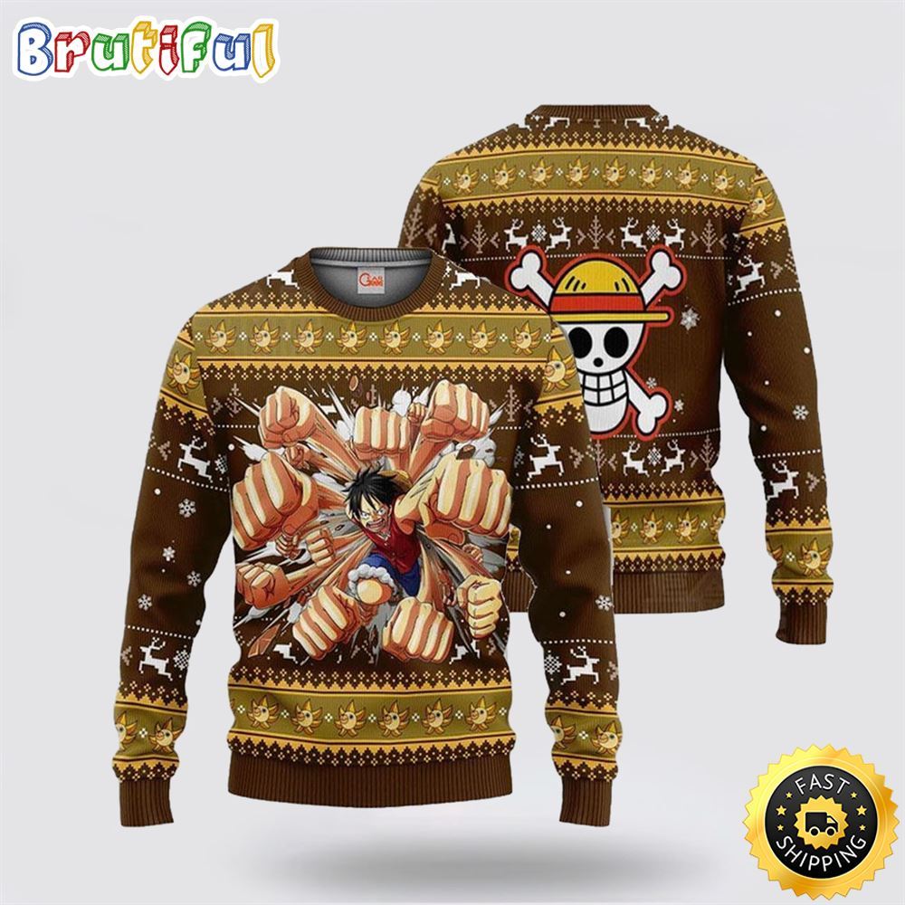 One Piece Luffy Gomu Gomu Ugly Christmas Sweater Unisex Sweater 1 jerseu