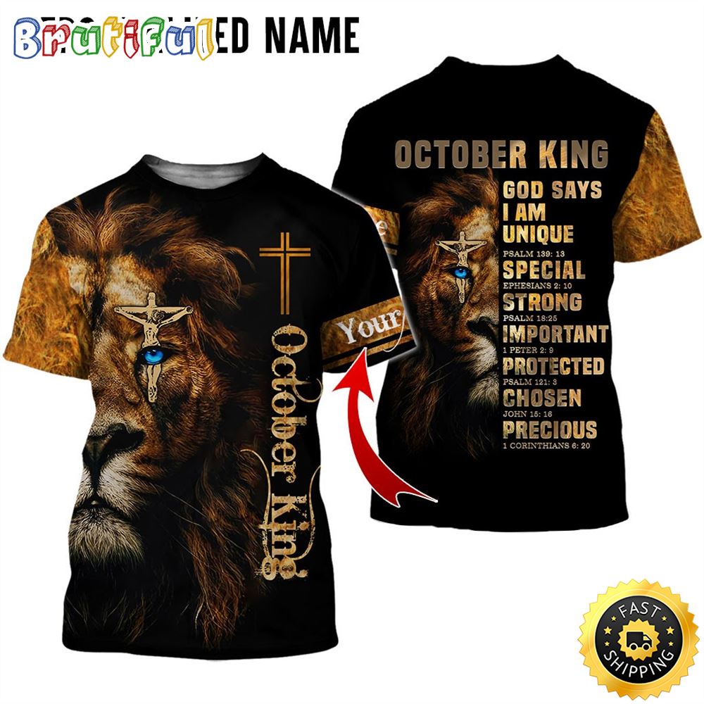 Personalized Black October King God Says I Am Unique All Over Print 3D T Shirt Gift For Man 1 b7bl6u