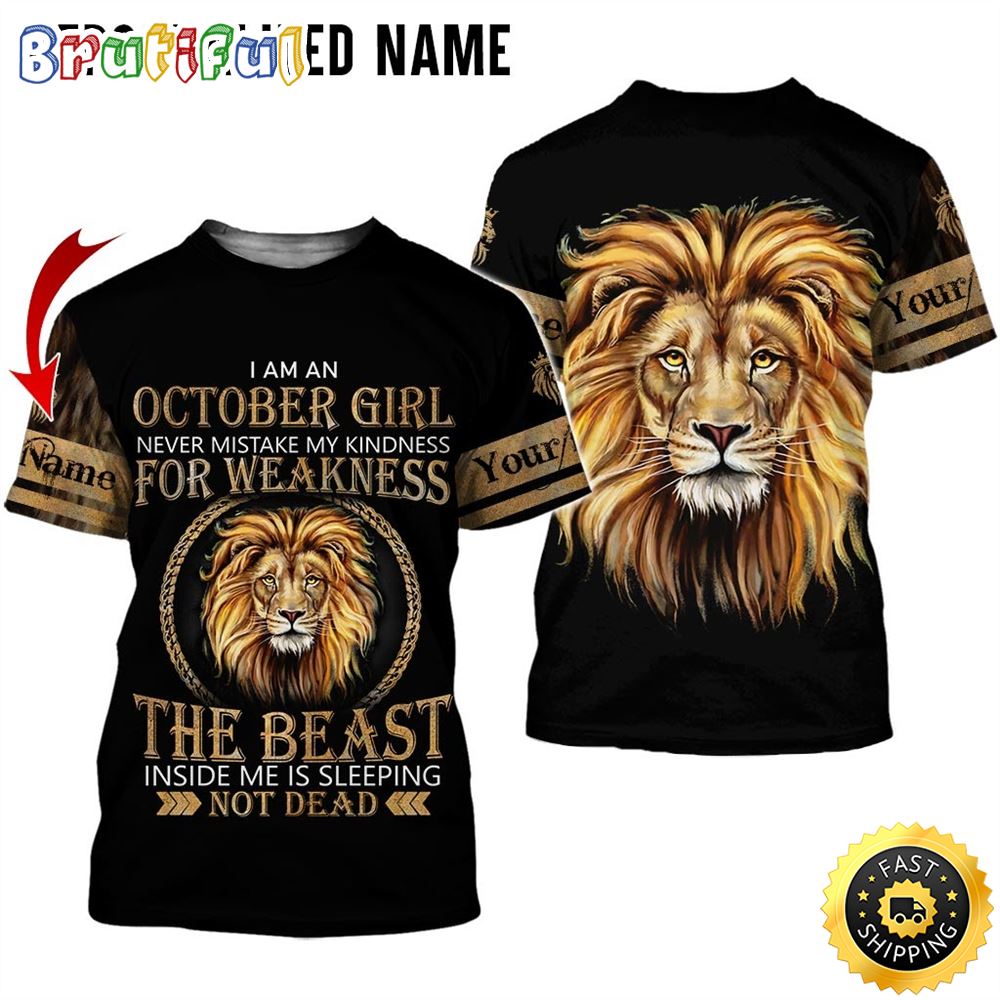 Personalized Black October Lion Girl The Devil Inside All Over Print 3D T Shirt Gift For Woman 1 vqqg1k
