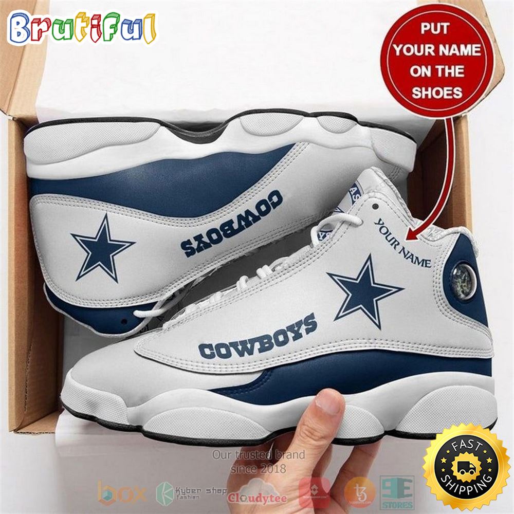 Personalized Dallas Cowboys Nfl Football Team Custom White Blue Air Jordan 13 Shoes jeuhph