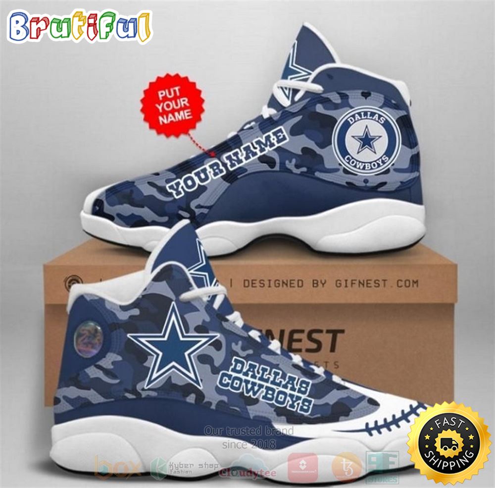 Personalized Dallas Cowboys Nfl Team Custom Blue Camo Air Jordan 13 Shoes fidxuj