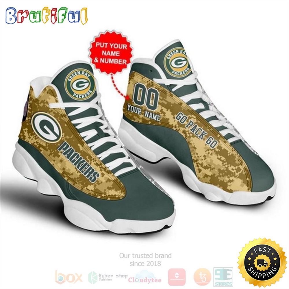 Personalized Green Bay Packerss Nfl Camo Custom Air Jordan 13 Shoes j9jdgn