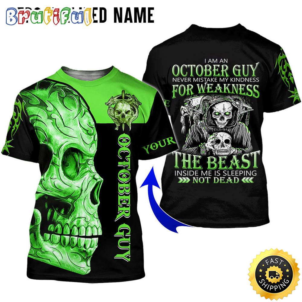 Personalized Green October Skull Guy The Dark Side Of Me All Over Print 3D T Shirt Gift For Man 1 o3m4y8