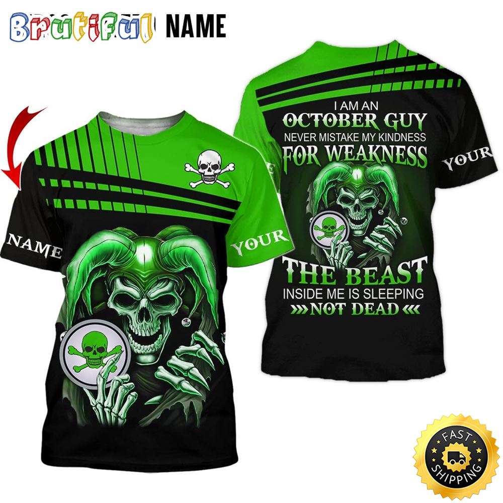 Personalized Green October Skull Guy The Shadow Self All Over Print 3D T Shirt Gift For Man 1 ylnk1m
