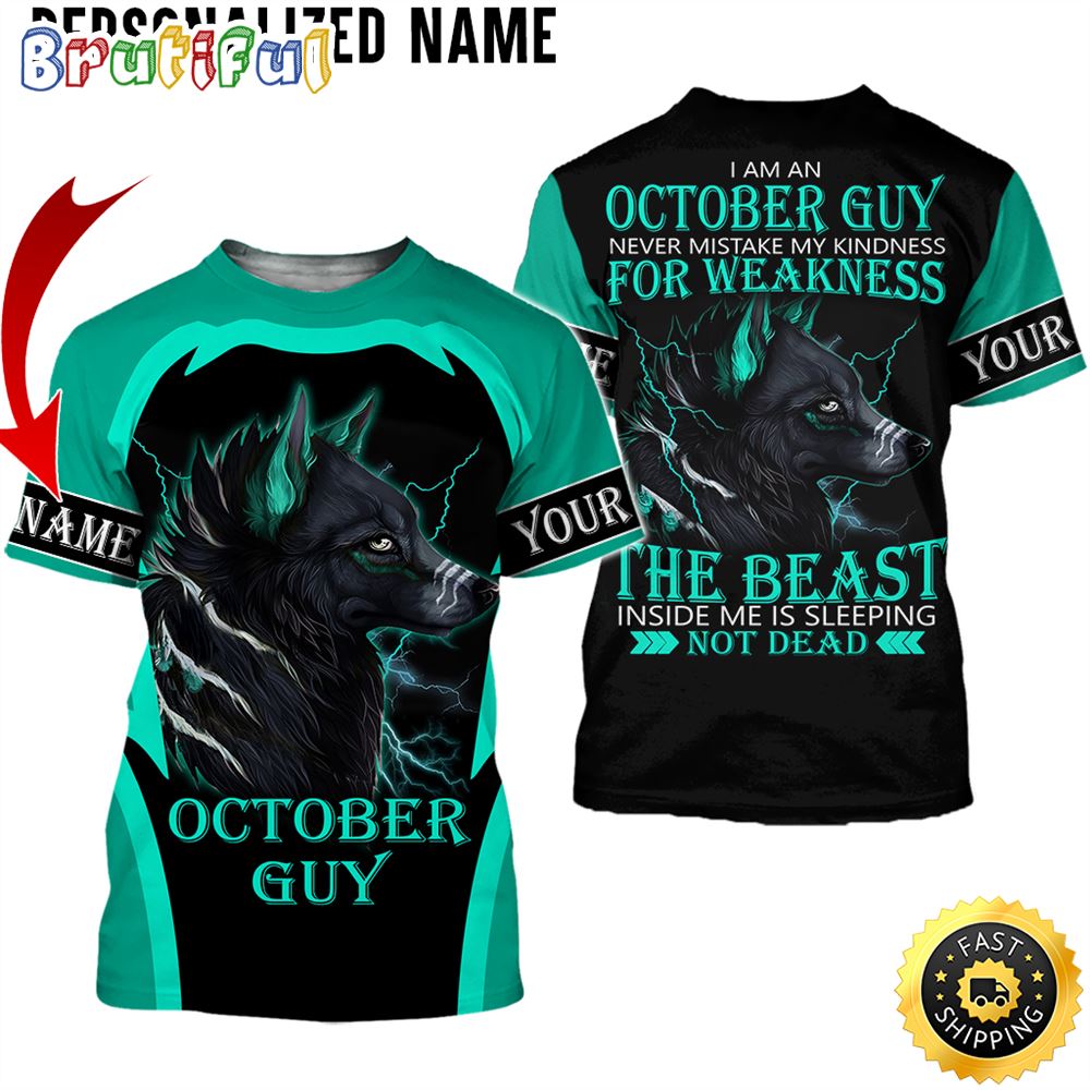 Personalized Green October Wolf Guy The Devil Inside All Over Print 3D T Shirt Gift For Man 1 c8swrr