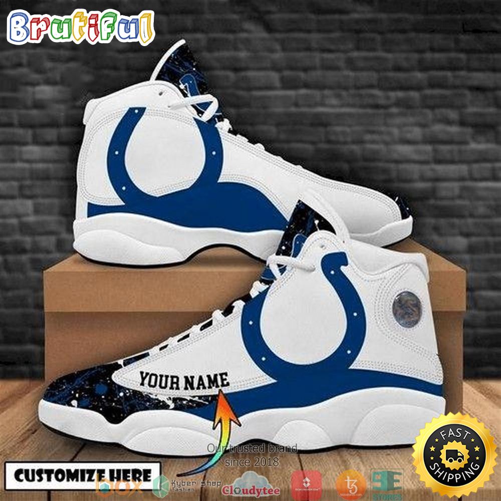 Personalized Indianapolis Colts Nfl Teams Football Big Logo Bling Bling Air Jordan 13 Sneaker Shoes zafdsy