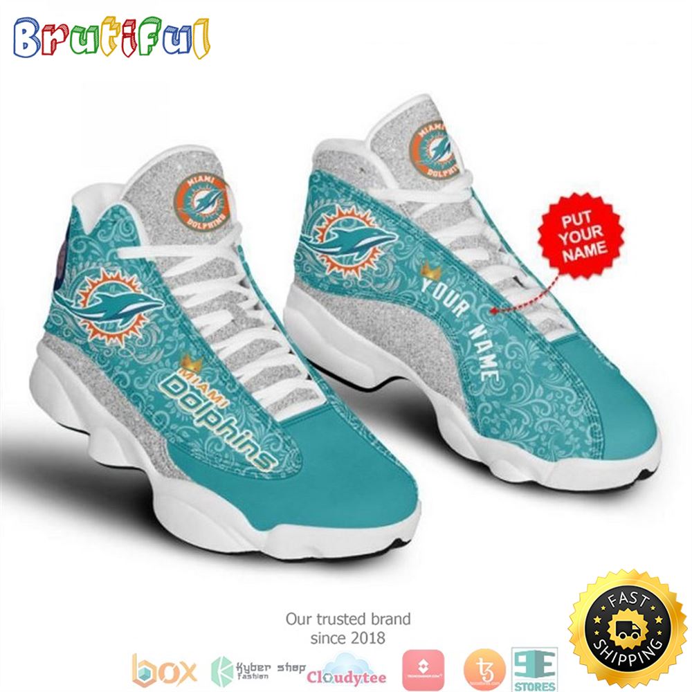 Personalized Miami Dolphins Football Nfl 18 Big Logo Air Jordan 13 Sneaker Shoes iadvo9