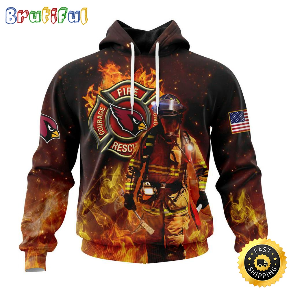 Personalized NFL Arizona Cardinals Hoodie Honor Firefighters First Responders All Over Print 3D Hoodie cubg7h