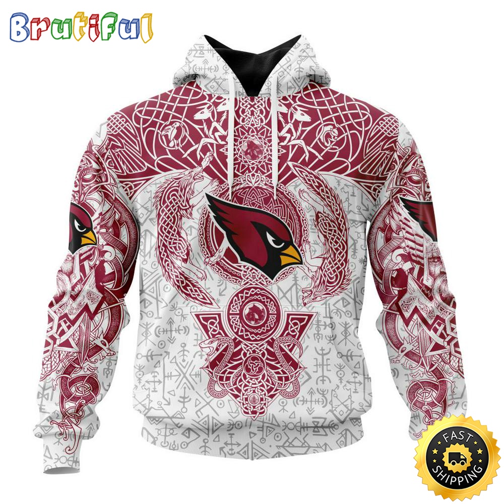 Personalized NFL Arizona Cardinals Hoodie Norse Viking Symbols All Over Print 3D Hoodie put0go