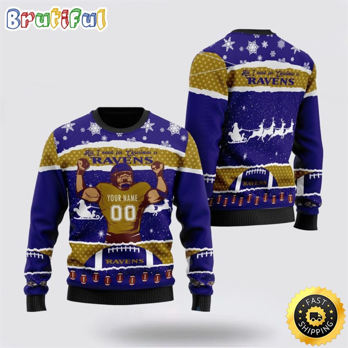 Personalized NFL Baltimore Ravens All I Need For Christmas Ugly