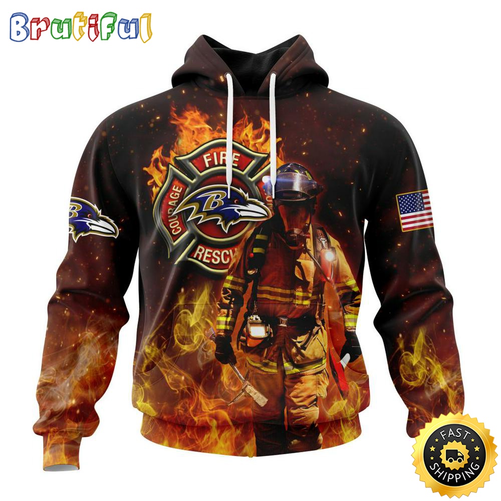Personalized NFL Baltimore Ravens Hoodie Honor Firefighters First Responders All Over Print 3D Hoodie yj6di7