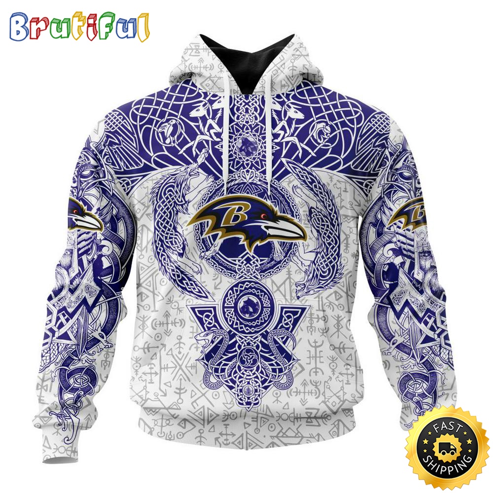 Personalized NFL Baltimore Ravens Hoodie Norse Viking Symbols All Over Print 3D Hoodie qf0lcc
