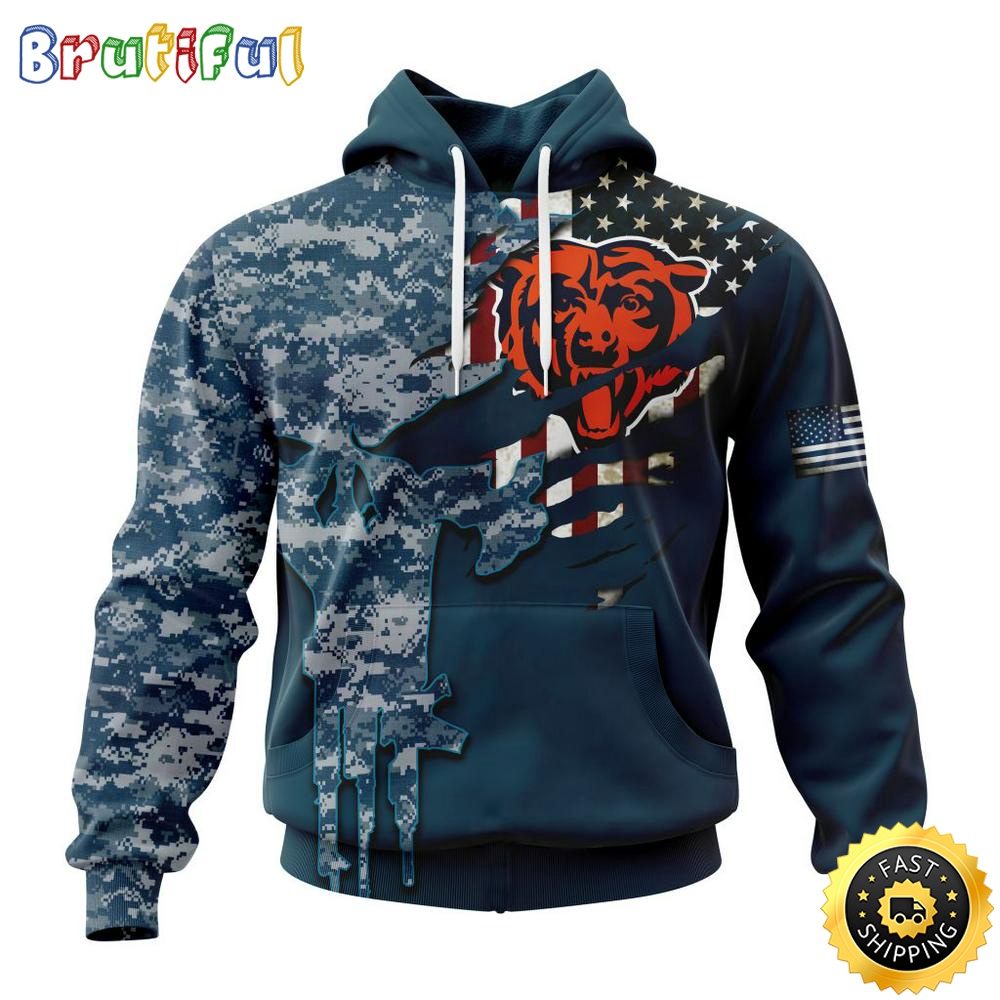 Personalized NFL Chicago Bears Hoodie Special Navy Camo Veteran Design 3D Hoodie Unisex Hoodie ij2ayt