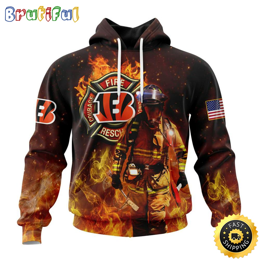 Personalized NFL Cincinnati Bengals Hoodie Honor Firefighters First Responders All Over Print 3D Hoodie hwp8sj