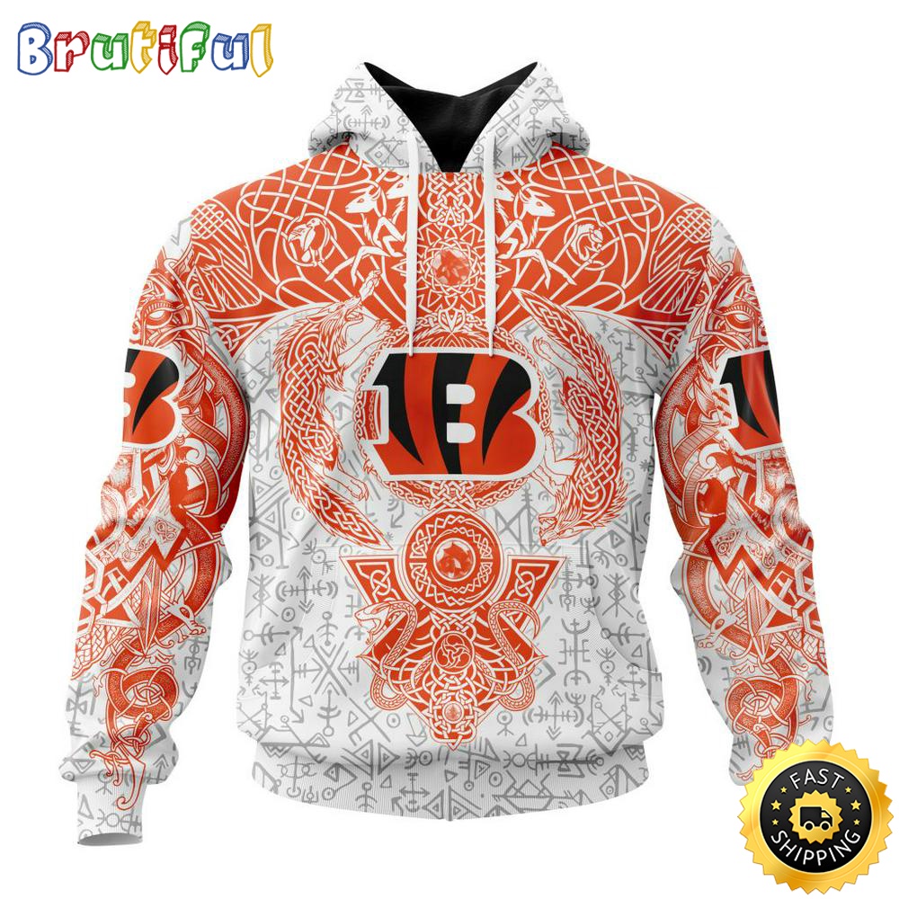Personalized NFL Cincinnati Bengals Hoodie Norse Viking Symbols All Over Print 3D Hoodie ur0bas