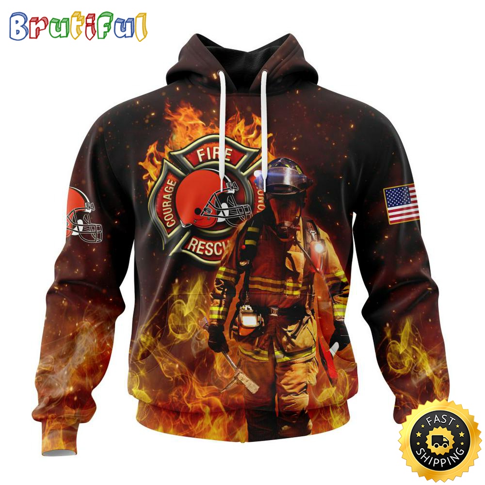 Personalized NFL Cleveland Browns Hoodie Honor Firefighters First Responders All Over Print 3D Hoodie y8ex1z
