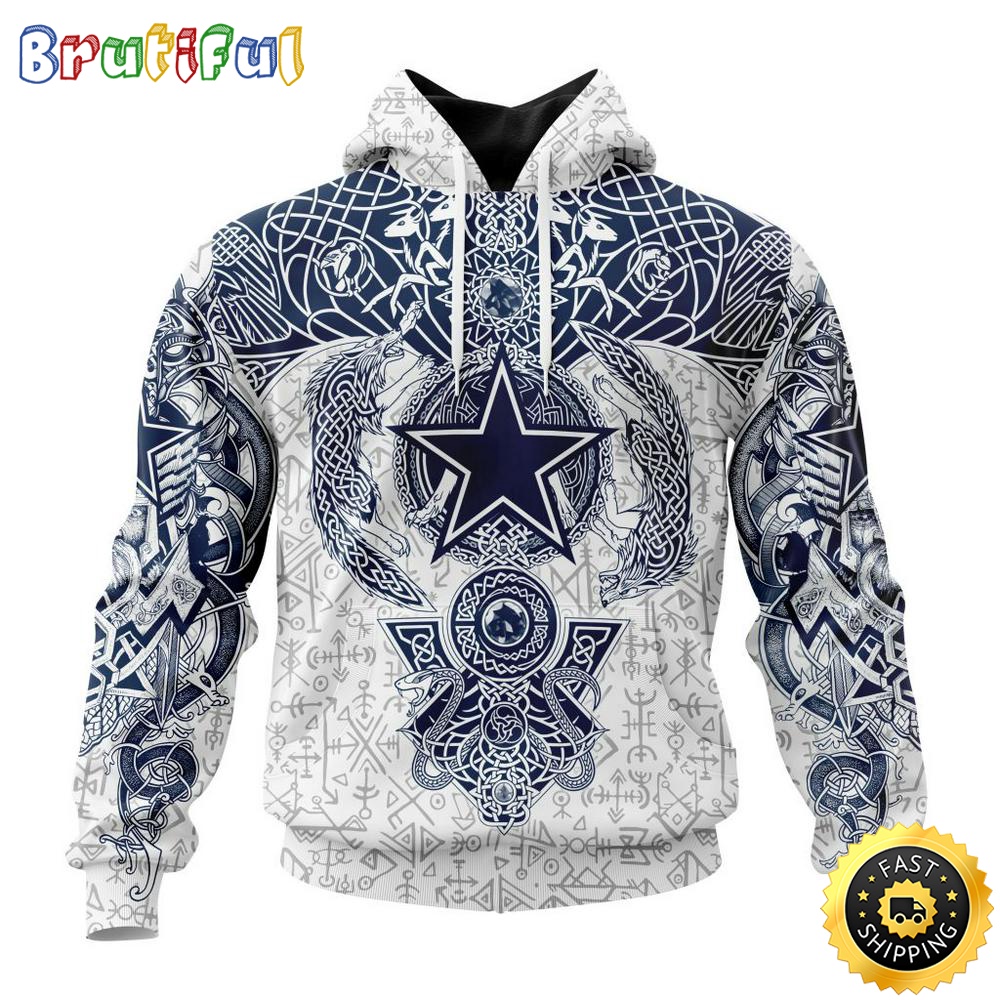 Personalized NFL Dallas Cowboys Hoodie Norse Viking Symbols All Over Print 3D Hoodie m8fdws