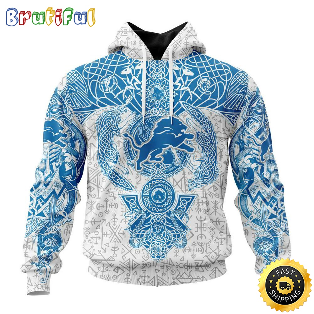 Personalized NFL Detroit Lions Hoodie Norse Viking Symbols All Over Print 3D Hoodie rd7f7s