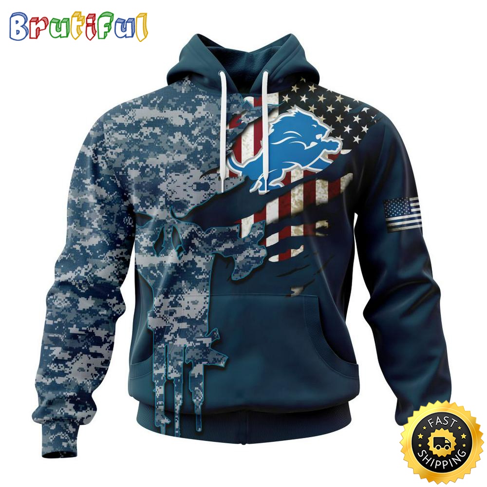 Personalized NFL Detroit Lions Hoodie Special Navy Camo Veteran Design 3D Hoodie Unisex Hoodie xsmxil