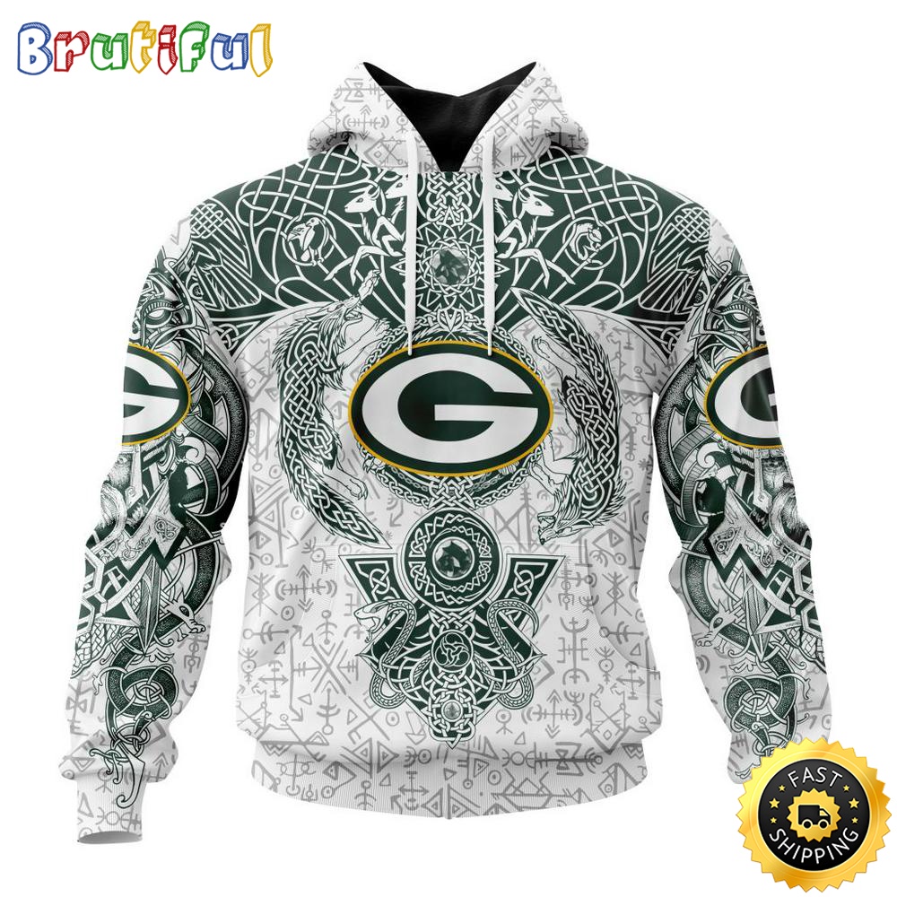 Personalized NFL Green Bay Packers Hoodie Norse Viking Symbols All Over Print 3D Hoodie arexkn