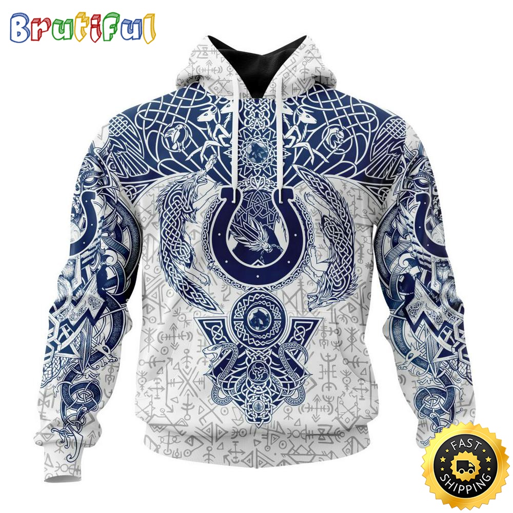 Personalized NFL Indianapolis Colts Hoodie Norse Viking Symbols All Over Print 3D Hoodie pen7bw