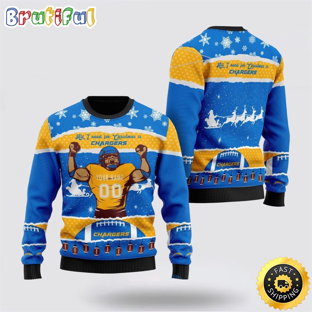 Personalized NFL Los Angeles Chargers All I Need For Christmas Ugly Christmas Sweater Perfect Gift For Football Fans 1 nrovqw
