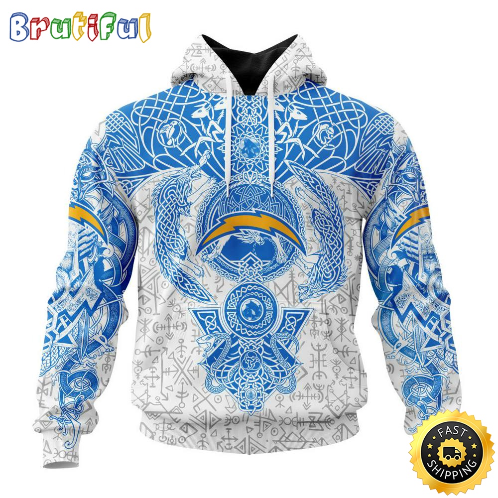 Personalized NFL Los Angeles Chargers Hoodie Norse Viking Symbols All Over Print 3D Hoodie cuvog2